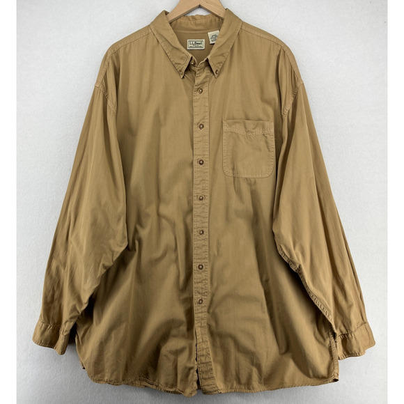 LL BEAN Shirt Mens 2XLT Tall Brushed Twill Button Up Long Sleeve Cotton Khaki - Picture 2 of 14